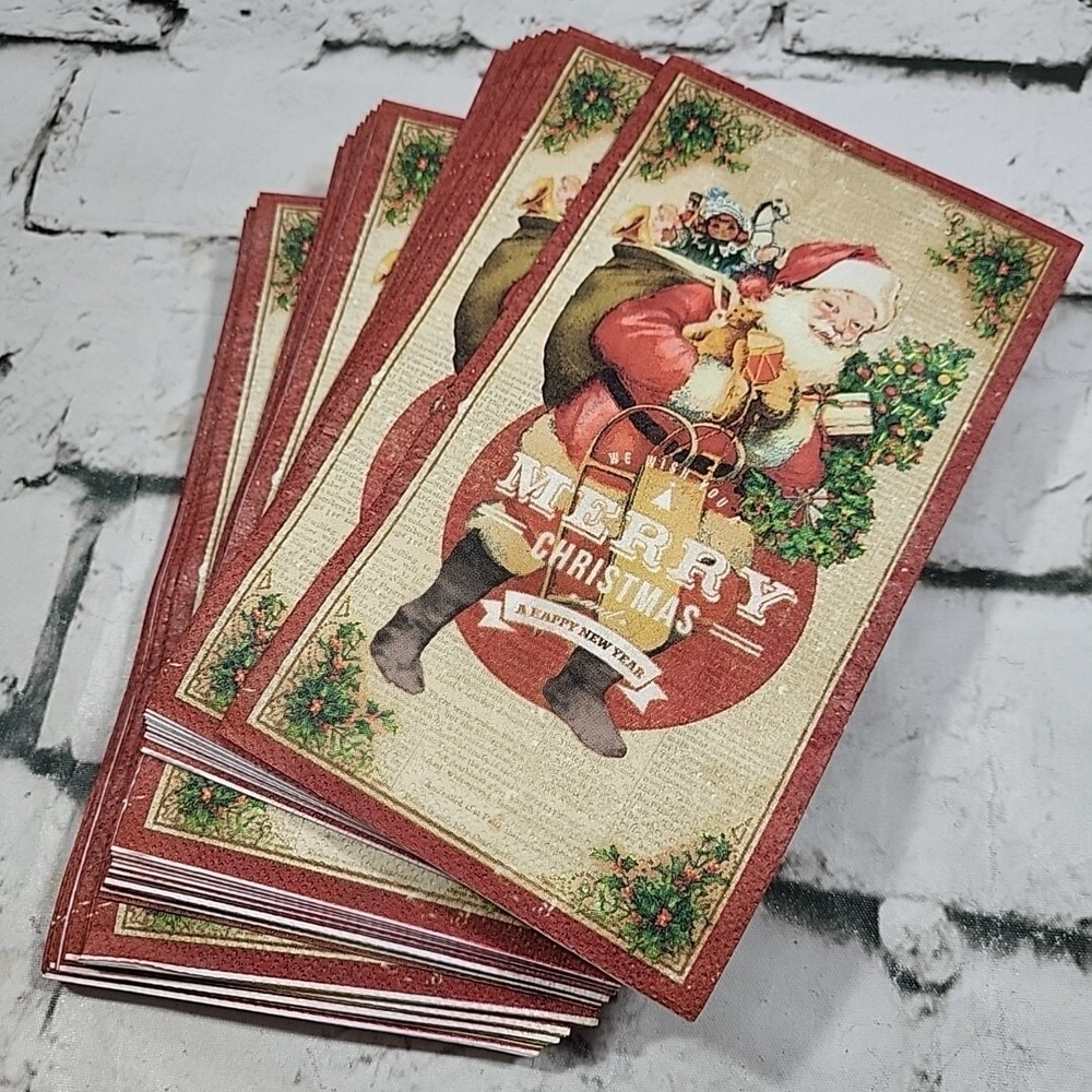 Vintage Paper‎ Napkins Merry Christmas Santa Claus Decoupage Crafts Lot Of 34